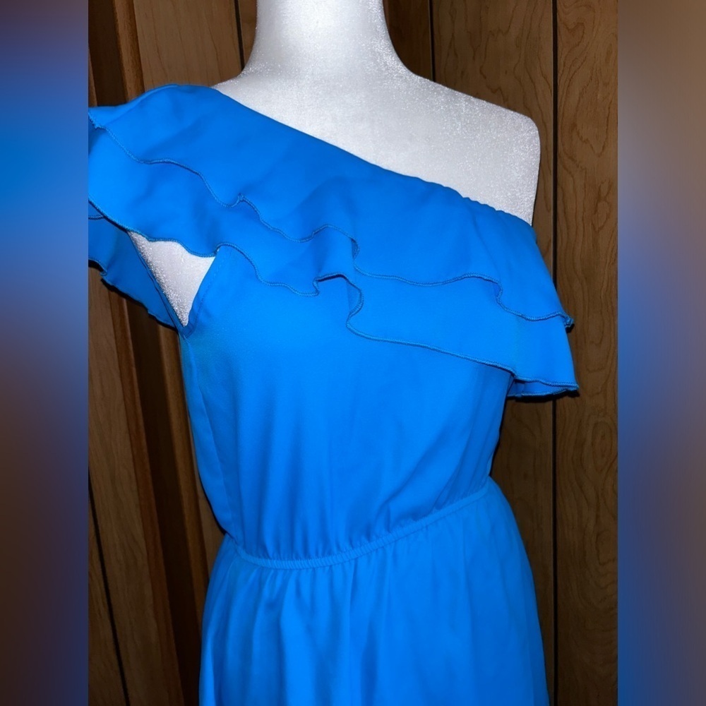 AYLA one shoulder mini blue ruffle dress size small - Picture 5 of 8